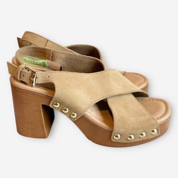 NWT Anthropologie Studded Wood-Bottom Platform Sandals in Cedar Sz 39 - Picture 3 of 8